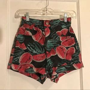 american apparel print high waist denim cuff short